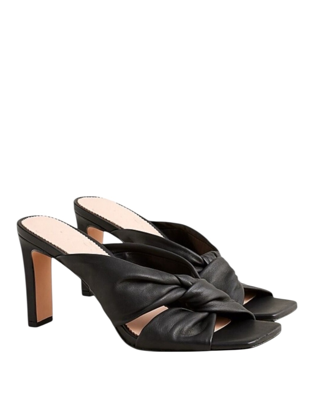 J CREW Heels 11 Ava Twist Knot Leather Black BP317 Open Toe Easter Classic Dress